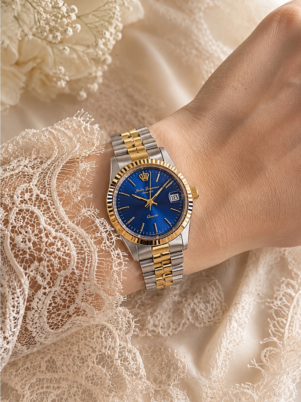 Two-Tone Gold & Silver Ladies Watch with Blue Dial working